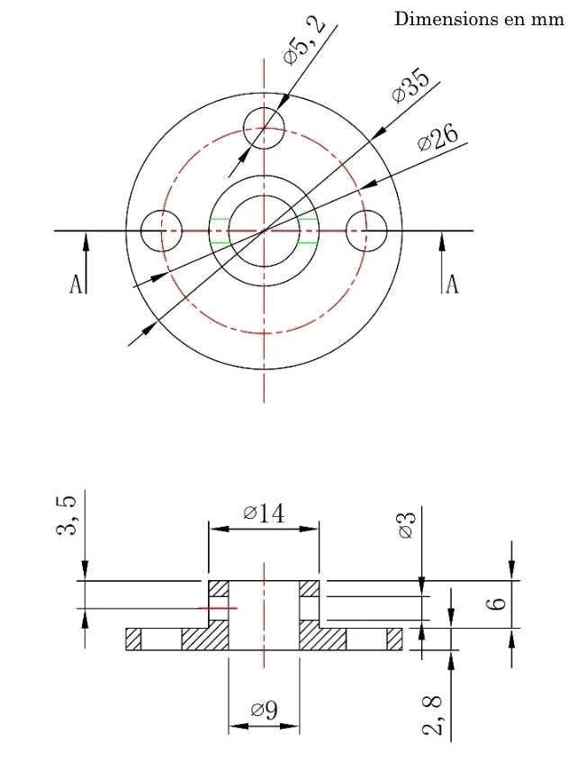 Barre extérieure Ø14mm + barre intérieure Ø9mm